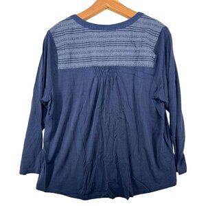 B Skies Are Blue Women Top Sz 0X Plus Blue Tunic Boho Flowy Comfy Smocked Casual